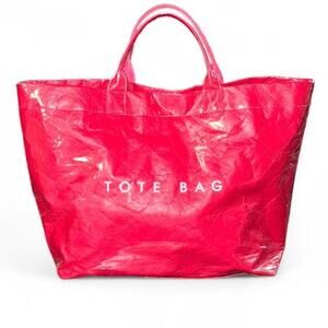 Hot Pink Fuchsia PVC Tote Bag White Handle Snap Medium Dopamine Barbiecore Glam